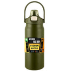 Green vacuum bottle with handle on a white background
