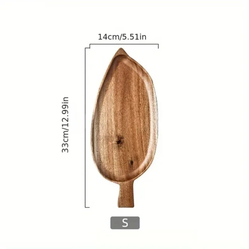 Wooden serving board with dimensions on a white background