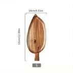 Wooden serving board with dimensions on a white background