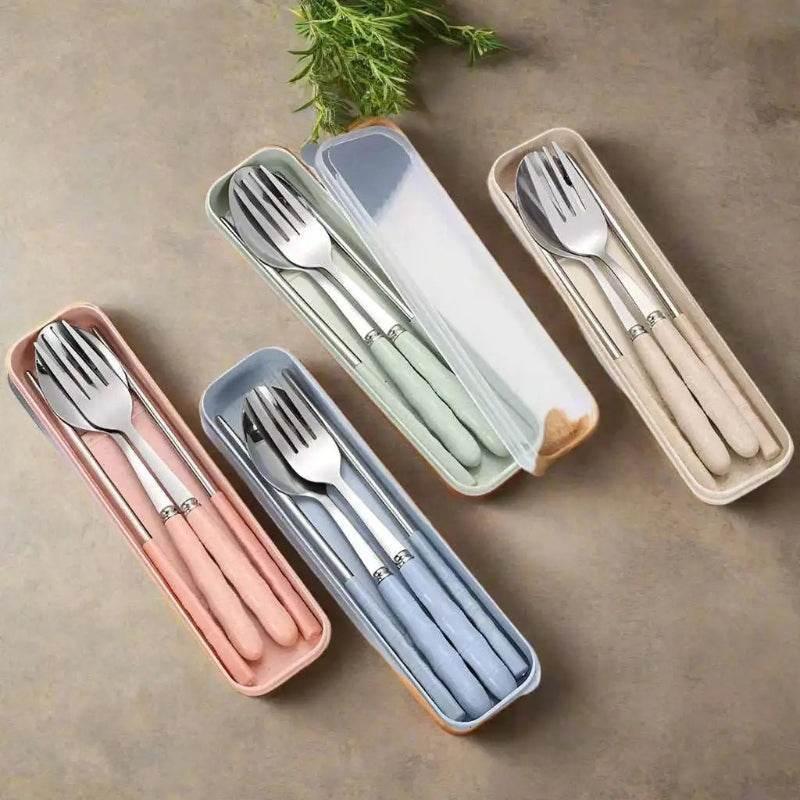 EMESA HOME-3pcs/set Stainless Steel Tableware Set - Chopsticks, Fork, Spoon, Travel Flatware with Box - EMESA HOME™