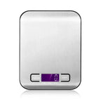 Digital kitchen scale with a metallic finish on a white background