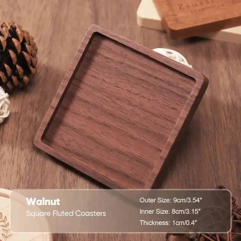 EMESA HOME Solid Walnut Wood Coaster Round Square Beech Wood Cup Mat Durable Heat Resistant Tea Coffee Cup Pad Placemats 8.8cm/3.46in - EMESA HOME™