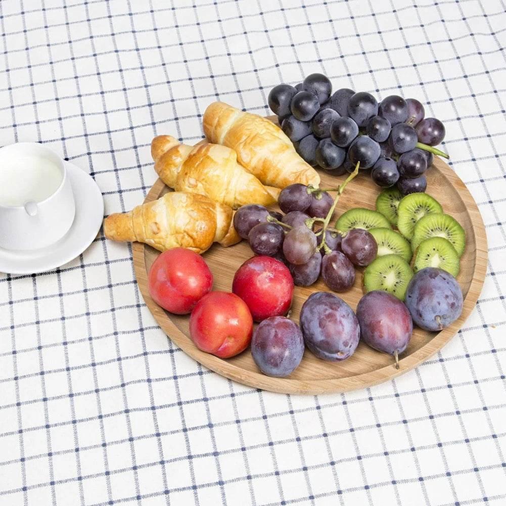 EMESA HOME-Wooden Round Serving Platter Tray - Pizza, Salad, Breakfast, Fruits, Bread, Dessert, Tea Mat, Snacks Dish - EMESA HOME™