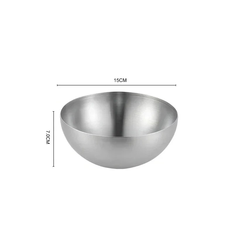 Stainless steel bowl with dimensions on a white background