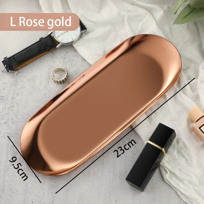 EMESA HOME Gold & Silver Stainless Steel Water Drop-Shaped Cosmetics, Jewelry & Dining Tray – Multi-Functional Home Storage Container Rose gold L
