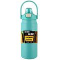 Turquoise vacuum bottle with handle on a white background