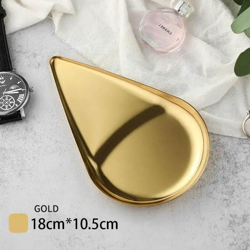 EMESA HOME Gold & Silver Stainless Steel Water Drop-Shaped Cosmetics, Jewelry & Dining Tray – Multi-Functional Home Storage Container - EMESA HOME™