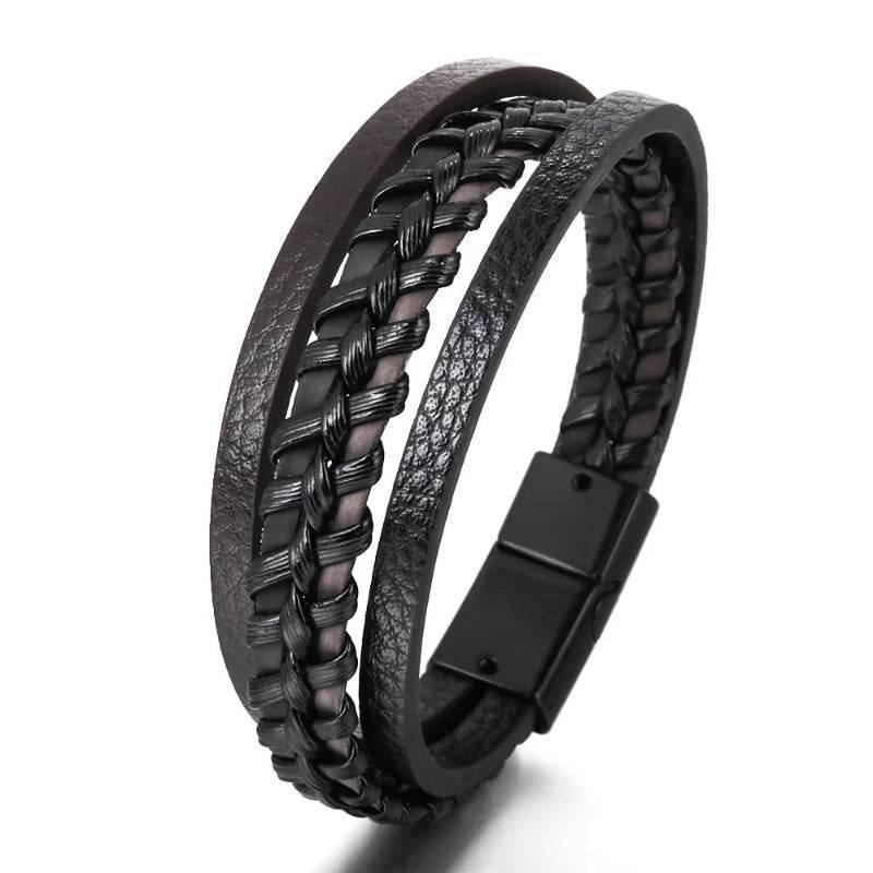 EMESA HOME Trendy Leather Bracelets For Men Stainless Steel Bracelet 21CM Multilayer Braided Rope Bracelets for Male Jewelry Gifts - EMESA HOME™