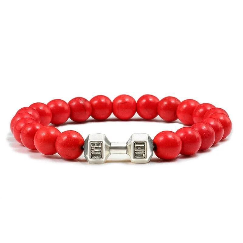 EMESA HOME Volcanic Stone Bead Bracelet – Matte Black Lava & White Dumbbell Charm Fitness Jewelry for Men & Women - EMESA HOME™