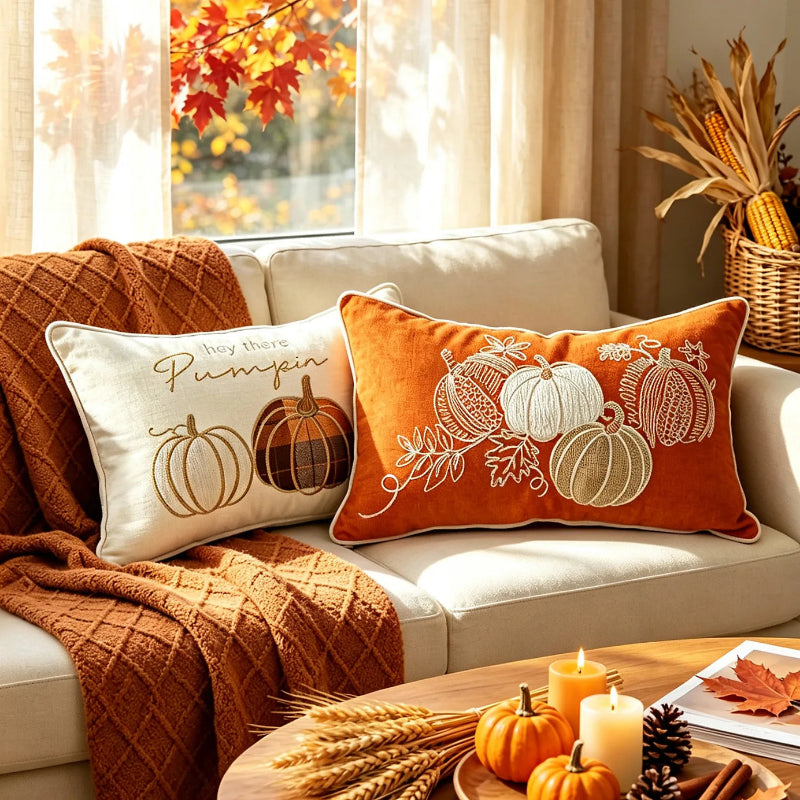 EMESA HOME Autumn Embroidered Farmhouse Decorative Cushion Cover