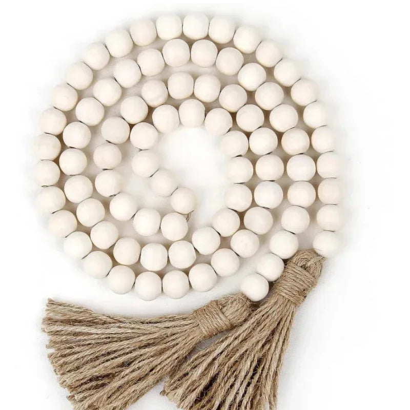 EMESA HOME Rustic Wood Bead Garland with Tassels – Farmhouse Boho Wall Hanging Decor - EMESA HOME™
