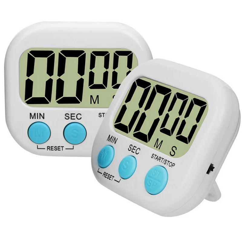 Two white digital kitchen timer clocks with light blue buttons and greenish LCD screens, shown on a white background with the brand name JJYY in the top right corner.