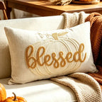 EMESA HOME Tufted Letter & Pumpkin Embroidered Autumn Cushion Cover