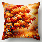 Decorative pillow with autumn leaf design on a white background