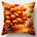 Decorative pillow with autumn leaf design on a white background
