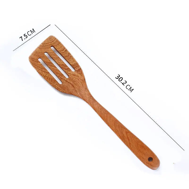 EMESA HOME Wooden Spatula Spoon Frying Solid Wood High Temperature Resistant Soup Spoon No Paint No Wax Natural Material