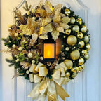 EMESA HOME 45CM Golden Lighted Floral Wreath with Red Ball Accents