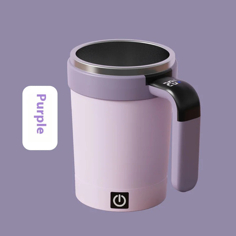 Purple electric mug with digital display on a purple background