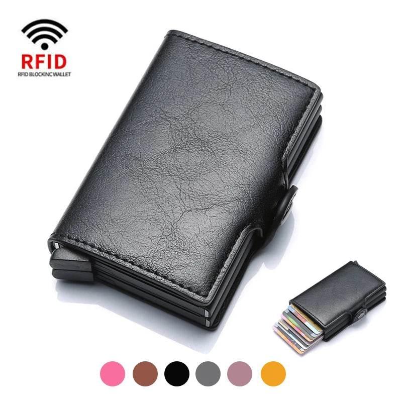 EMESA HOME RFID Blocking Men Wallet Credit Card Holder Leather Card Wallet Double Metal Box ID Card Holder Money Clip Purse - EMESA HOME™