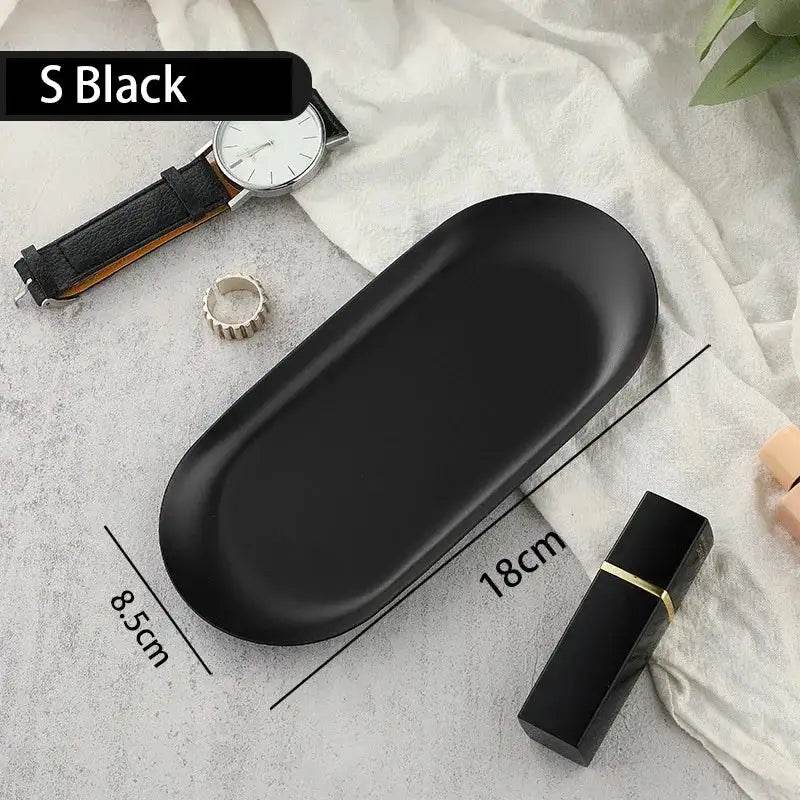 EMESA HOME Gold & Silver Stainless Steel Water Drop-Shaped Cosmetics, Jewelry & Dining Tray – Multi-Functional Home Storage Container Black S