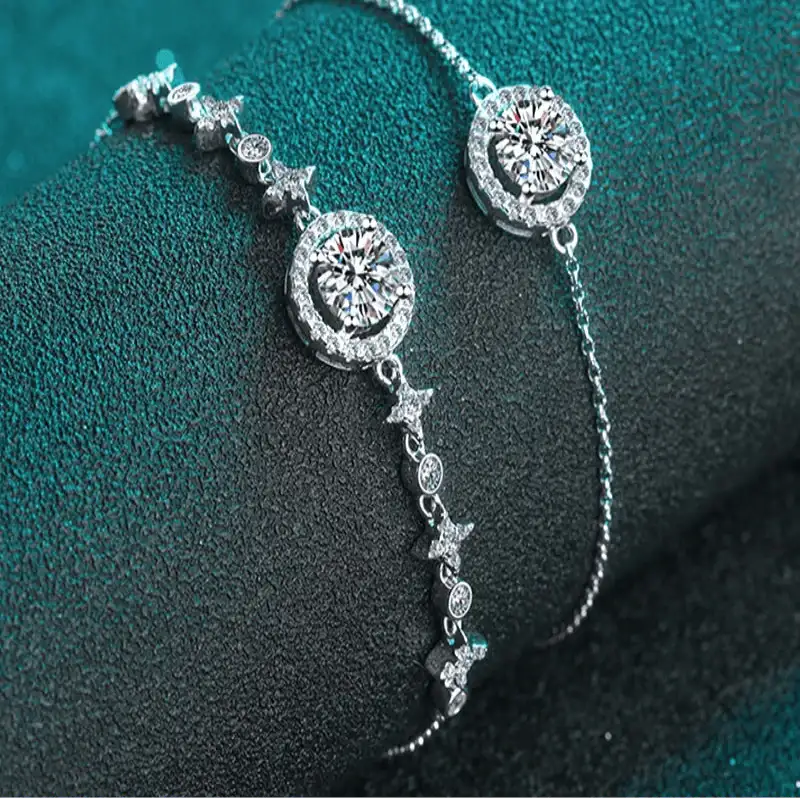 EMESA HOME 1ct Moissanite Bracelet – 925 Sterling Silver with 18K Gold Plating, Luxury Jewelry for Women, Wedding & Party Gift