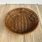 Wicker basket on a wooden surface with measurement label