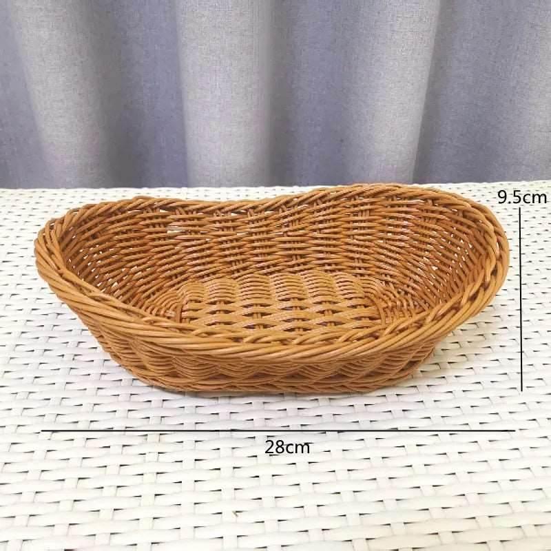 EMESA HOME-Oval Curved Rattan Wicker Woven Serving Baskets - Bread, Fruit, Vegetables, Restaurant Tabletop Display - EMESA HOME™