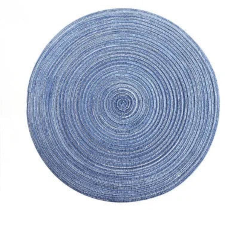 EMESA HOME 6pcs Table Mat Set: Woven Ramie placemats for a non-slip dining experience, perfect for bowls, tableware, and drink cups. 30cm blue 6pcs