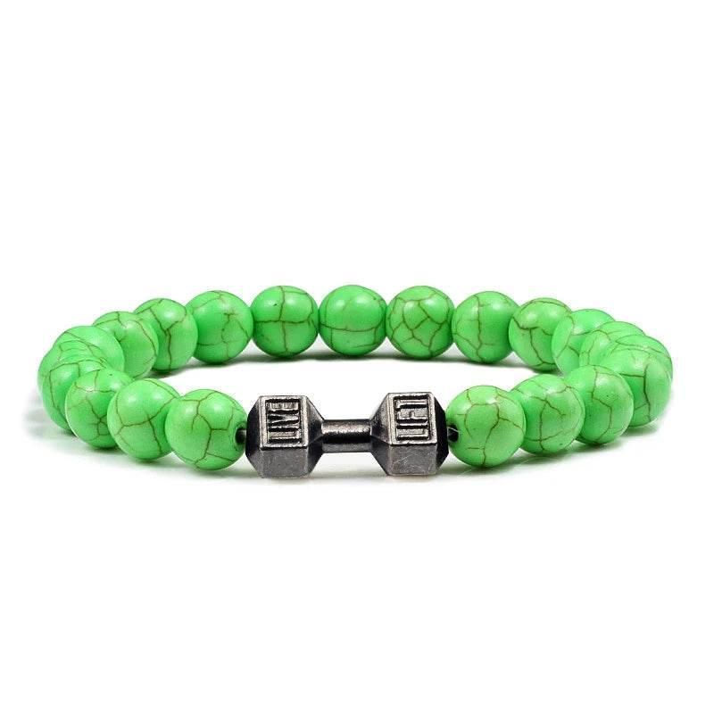 EMESA HOME Volcanic Stone Bead Bracelet – Matte Black Lava & White Dumbbell Charm Fitness Jewelry for Men & Women - EMESA HOME™