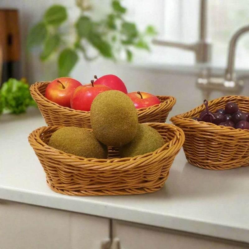 EMESA HOME-Oval Curved Rattan Wicker Woven Serving Baskets - Bread, Fruit, Vegetables, Restaurant Tabletop Display - EMESA HOME™