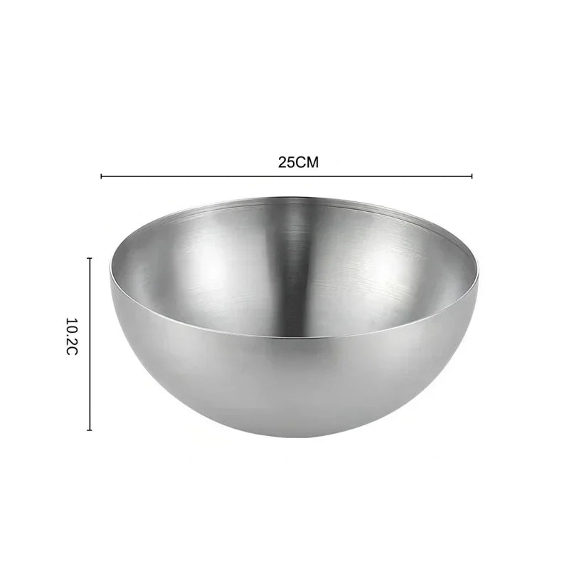 Stainless steel bowl with dimensions on a white background