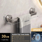 Suction cup towel holder with dimensions and features on a marble wall background