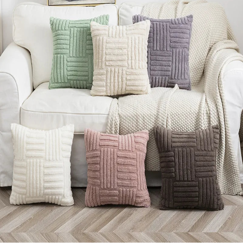 EMESA HOME Boho Faux Fur Plush Cream White Decorative Cushion Cover