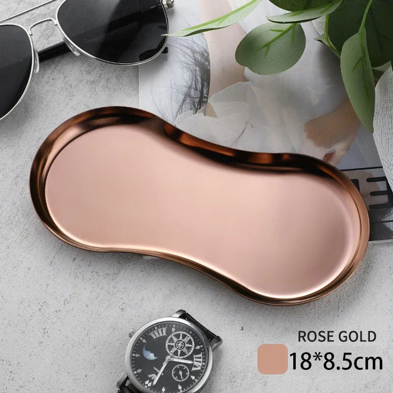 EMESA HOME Gold & Silver Stainless Steel Water Drop-Shaped Cosmetics, Jewelry & Dining Tray – Multi-Functional Home Storage Container Rose gold Glasses