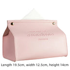 Pink tissue holder with 'sunshine happiness' text on a white background
