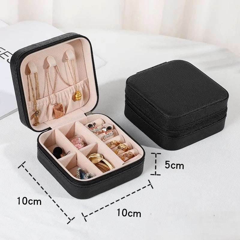 EMESA HOME Mini Jewelry Storage Box Portable Home Travel Earrings Necklace Storage Case for Women Ring Organizer PU Leather Display Case black