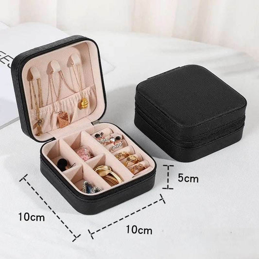 EMESA HOME Mini Jewelry Storage Box Portable Home Travel Earrings Necklace Storage Case for Women Ring Organizer PU Leather Display Case black