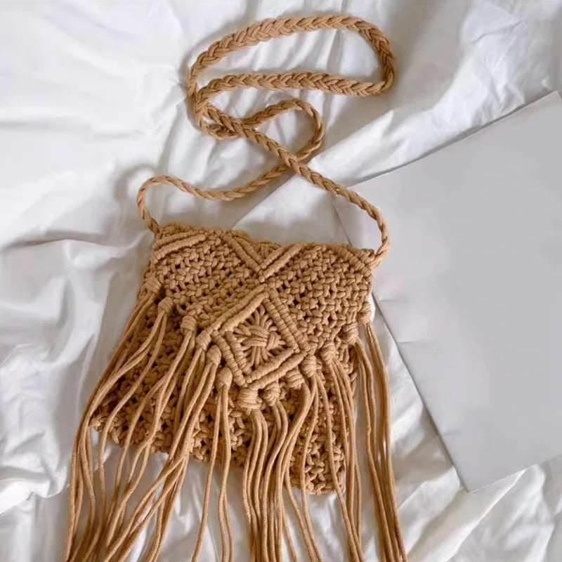 EMESA HOME Woven Hollow Out Shoulder Bag – Women’s Summer Tassel Crossbody Beach Travel Handbag & Messenger Purse - EMESA HOME™