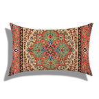 Decorative pillow with a colorful geometric pattern on a white background