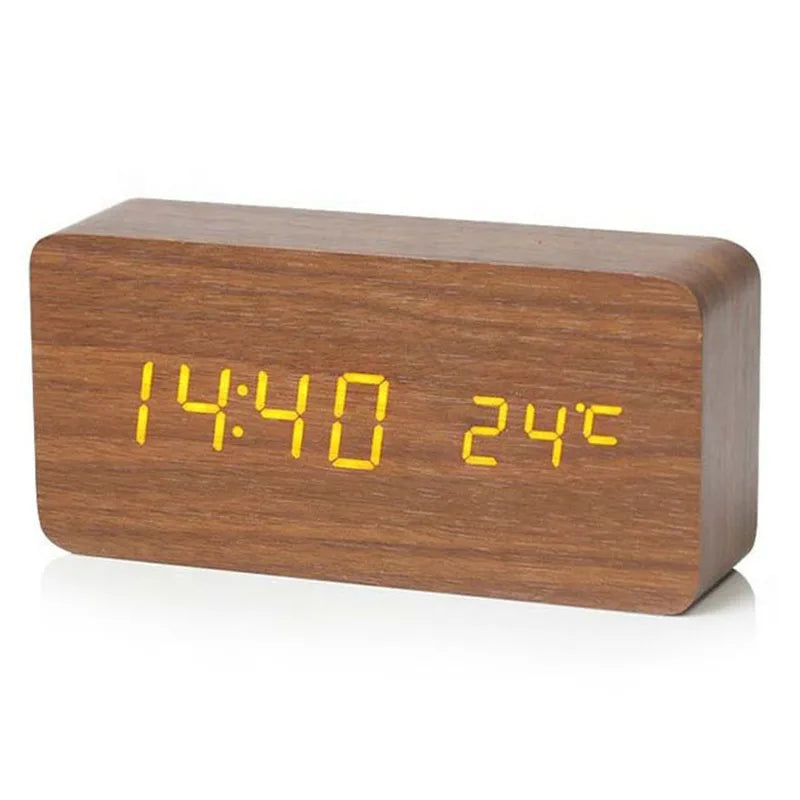 EMESA HOME Wooden Digital Alarm Clock, LED Alarm Clock with Temperature Desk Clocks for Office, Bedside Clock