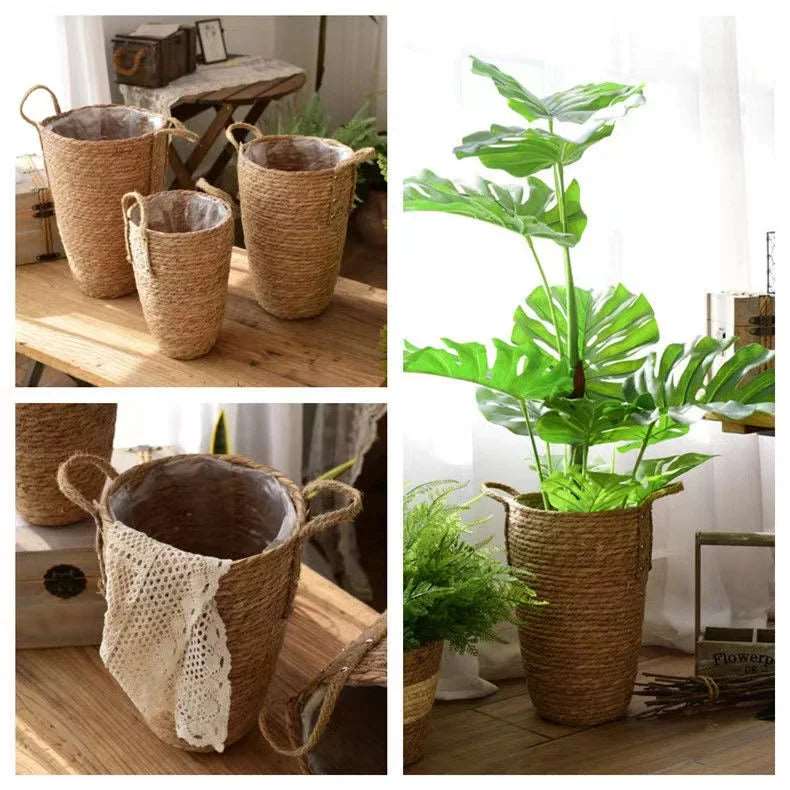 EMESA HOME Tall Wicker Planter Basket Flower Pot Home Garden Decor Laundry Bucket Storage Basket for Dirty Clothes and Toys