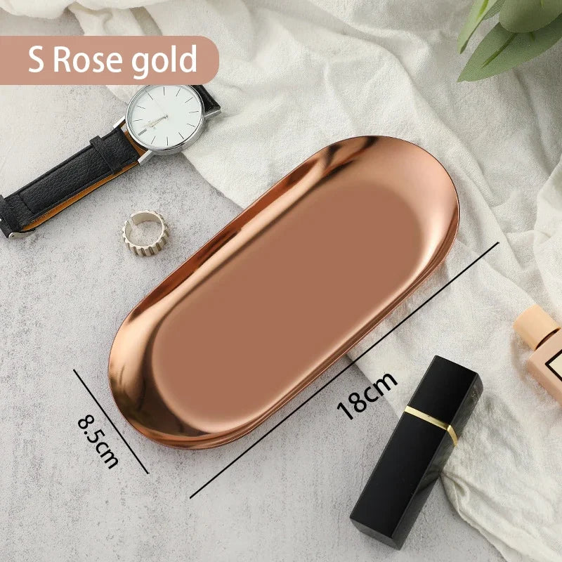 EMESA HOME Gold & Silver Stainless Steel Water Drop-Shaped Cosmetics, Jewelry & Dining Tray – Multi-Functional Home Storage Container Rose gold S