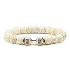 EMESA HOME Volcanic Stone Bead Bracelet – Matte Black Lava & White Dumbbell Charm Fitness Jewelry for Men & Women - EMESA HOME™