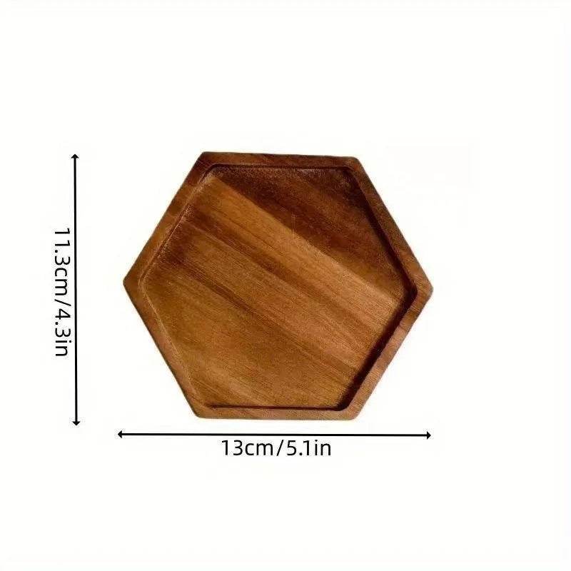 EMESA HOME Japanese Solid Wood Fruit Plate, Multi-Size Wooden Tray, High-Quality Fruit & Snack Serving Tray Small hexagon 6 Inches