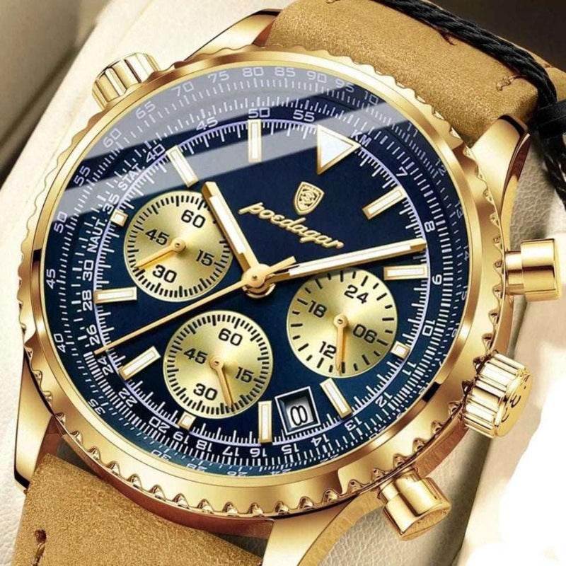 EMESA HOME Luxury Men's Watch - Quartz Waterproof Luminous Date Chronograph, Leather Military Sports Wristwatch - EMESA HOME™
