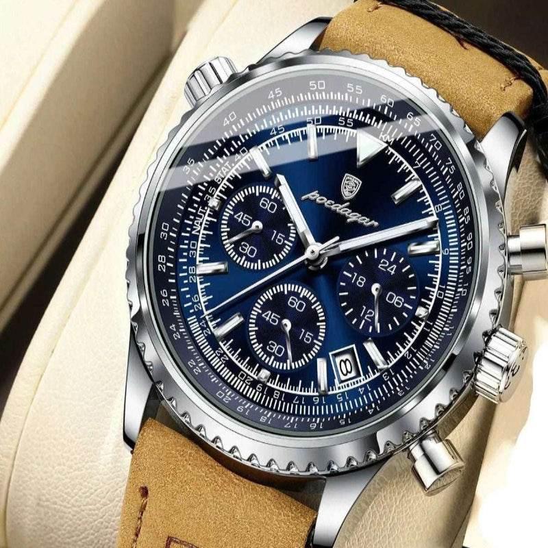 EMESA HOME Luxury Men's Watch - Quartz Waterproof Luminous Date Chronograph, Leather Military Sports Wristwatch - EMESA HOME™