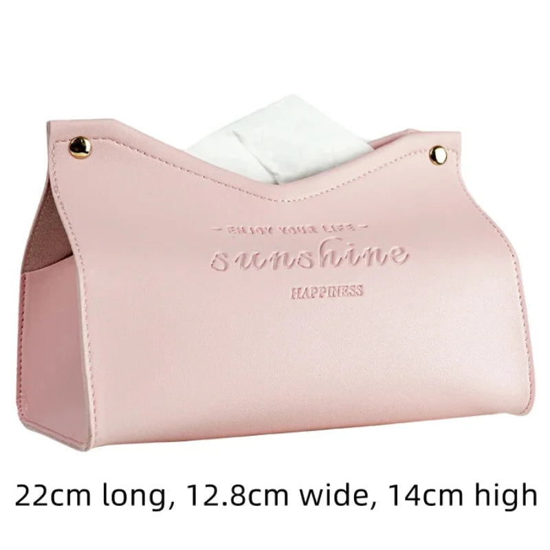 Pink pouch with 'sunshine' and 'happiness' text on a white background