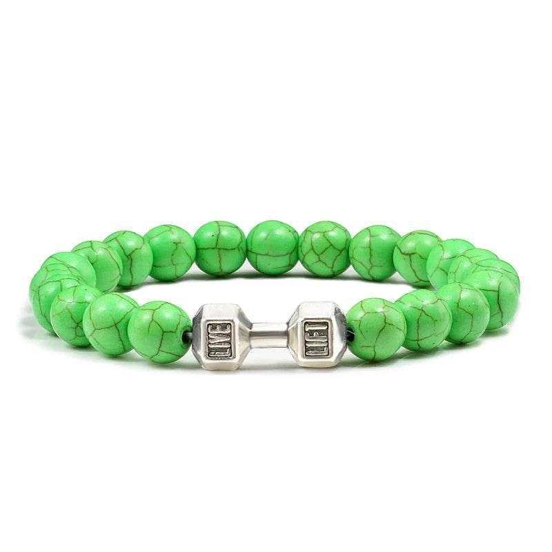EMESA HOME Volcanic Stone Bead Bracelet – Matte Black Lava & White Dumbbell Charm Fitness Jewelry for Men & Women - EMESA HOME™