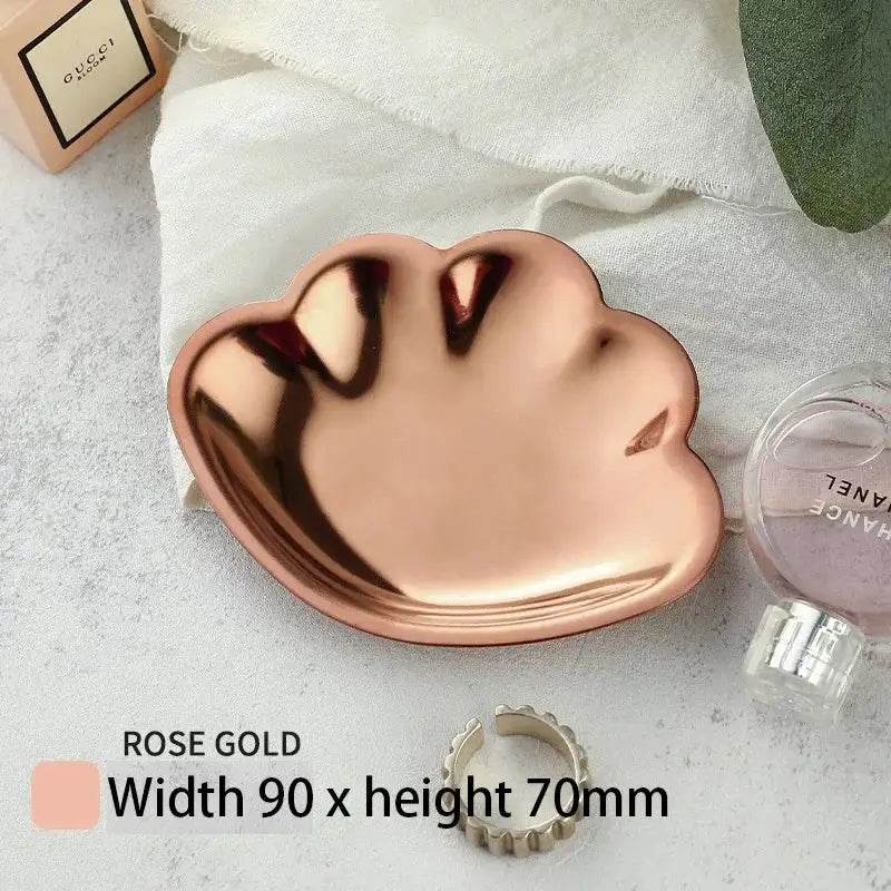 EMESA HOME Gold & Silver Stainless Steel Water Drop-Shaped Cosmetics, Jewelry & Dining Tray – Multi-Functional Home Storage Container Rose gold Sea shell