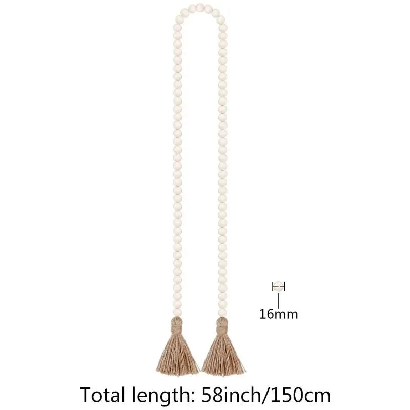 EMESA HOME Rustic Wood Bead Garland with Tassels – Farmhouse Boho Wall Hanging Decor - EMESA HOME™